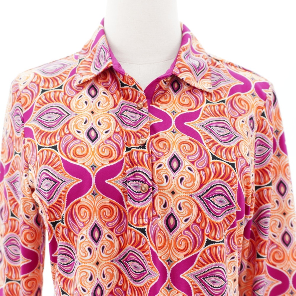 EP Pro‎ Tour Tech Medium Women's Pink Orange Collared 1/4 Button Front Blouse